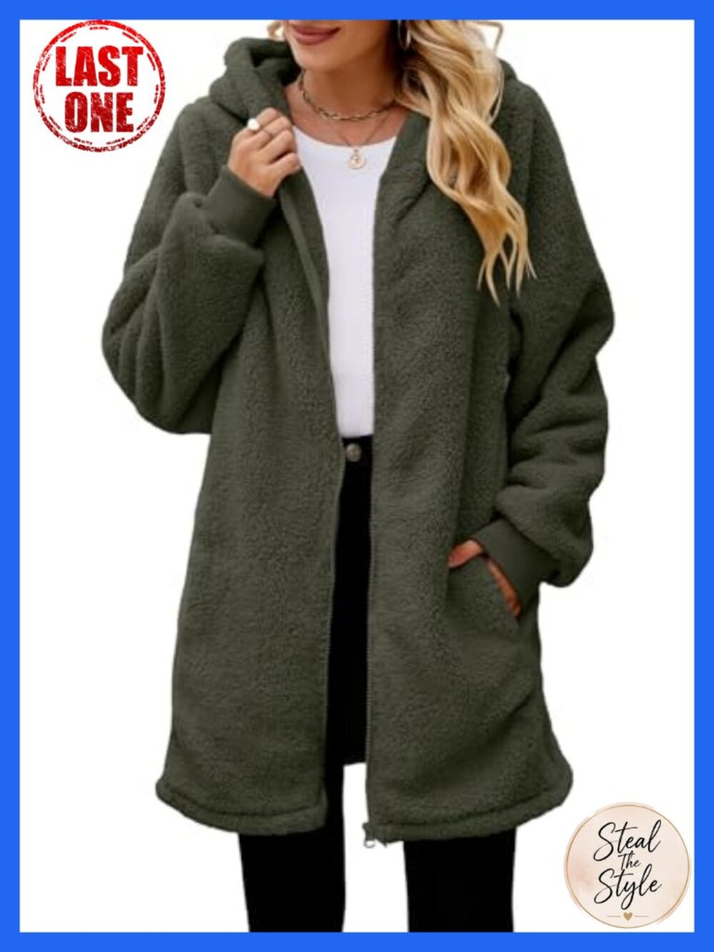 Oversized Sherpa Fleece Zip Up Jacket Hooded Fuzzy Winter Coat